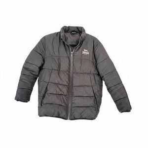 Lonsdale London Kids Black Quilted Puffer Jacket Grid Pattern Size 7-8 Years
